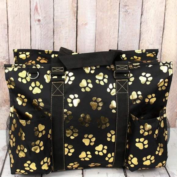 Handbags - NWT Gold Puppy Prints Organizer Tote